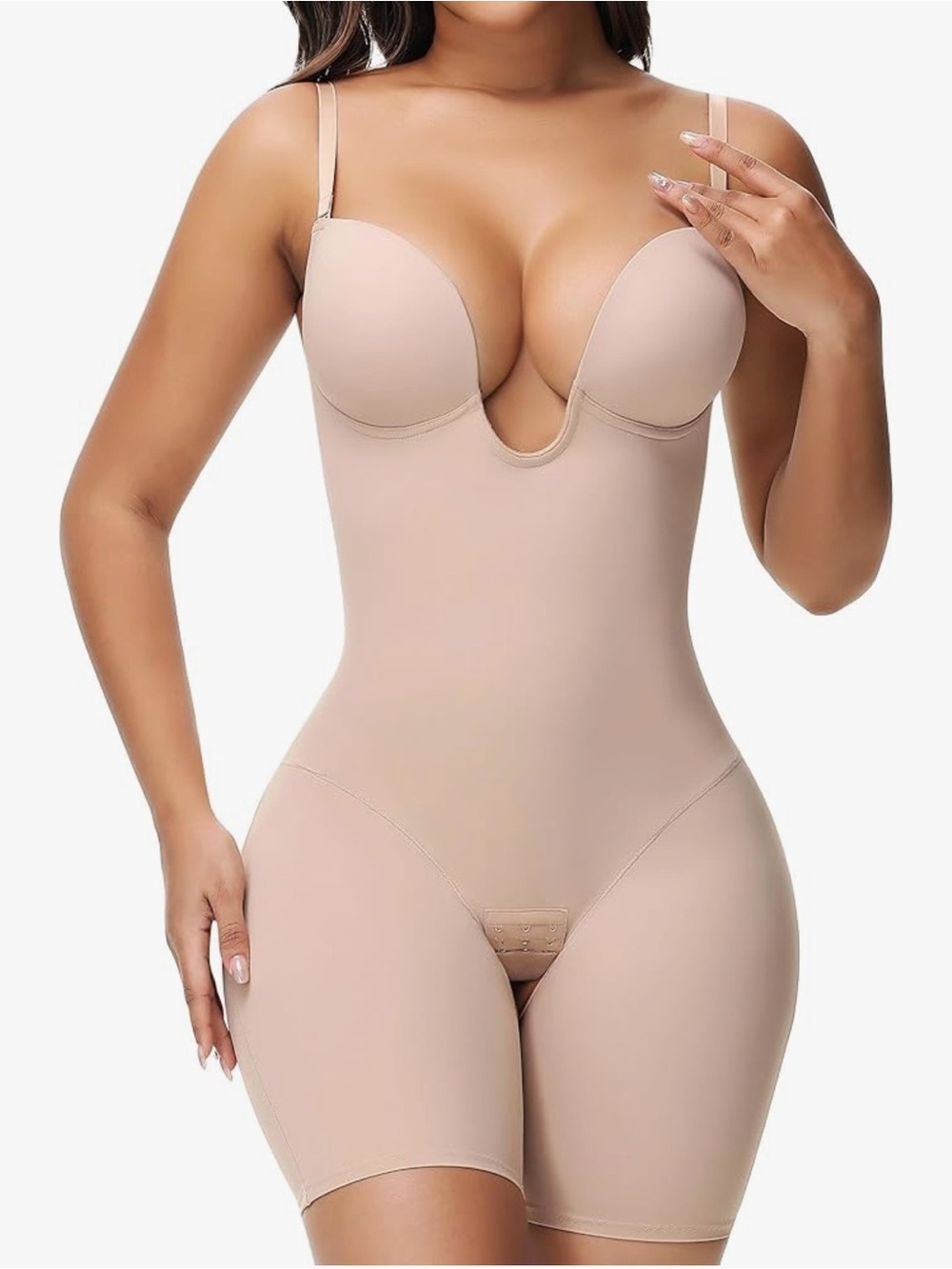 Seamless Nude Shapewear Bodysuit with Built-In Cups backless
